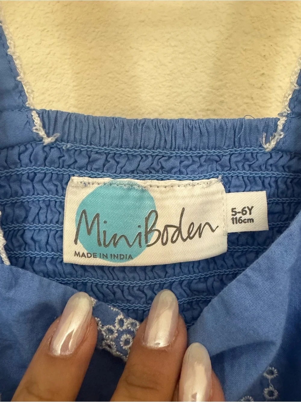 NWOT Mini Boden Blue Twirly Tiered Embroidered Sundress